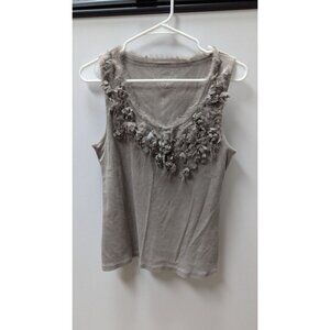 International Concepts (INC) Grey Tank with Fabric Flowers